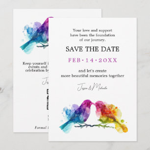 LGBTQ+ with QR code Rainbow Lovebirds Save The Date