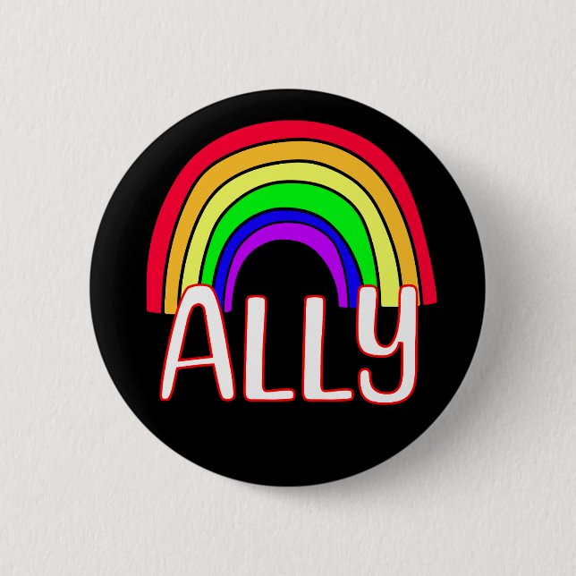 LGBTQIA+ Ally | Cute Rainbow and Heart Pride  2 Inch Round Button (Front)