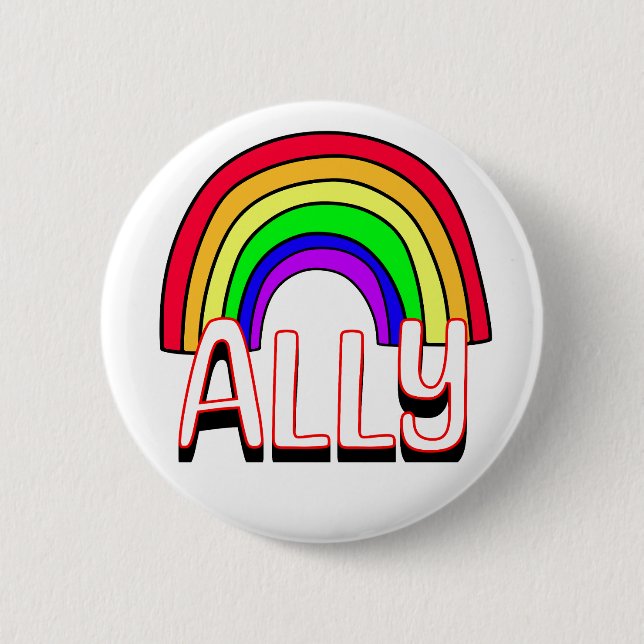 LGBTQIA+ Ally | Cute Rainbow and Heart Pride  2 Inch Round Button (Front)