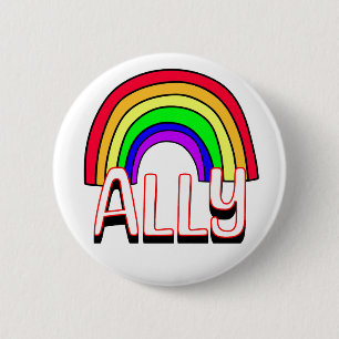 LGBTQIA+ Ally   Cute Rainbow and Heart Pride  2 Inch Round Button