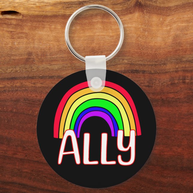 LGBTQIA+ Ally | Cute Rainbow and Heart Pride  Keychain (Front)