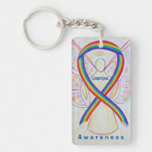 LGBTQIA Angel Rainbow Awareness Ribbon Porte - clé