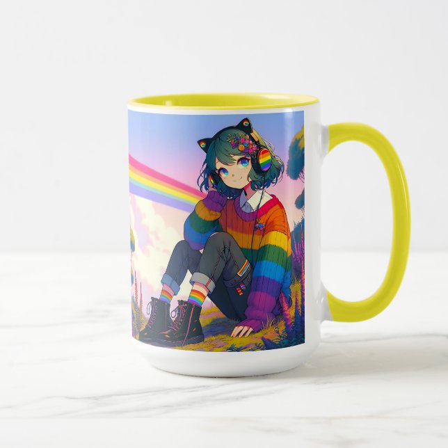 LGBTQIA+ Anime Girl Lesbian Pride Personalized Mug (Right)