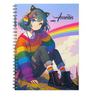LGBTQIA+ Anime Girl Lesbian Pride Personalized Notebook