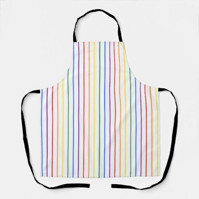 LGBTQIA Gay Pride 6 Stripe Rainbow Ticking Stripe Apron (Front)