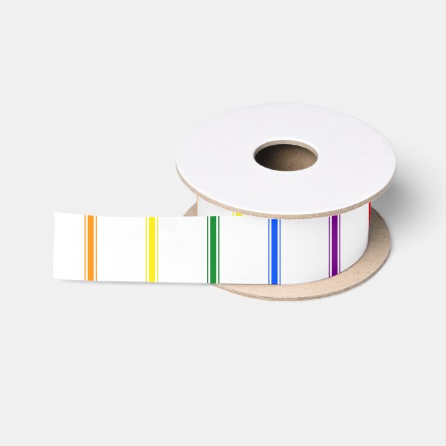 LGBTQIA Gay Pride 6 Stripe Rainbow Ticking Stripe Satin Ribbon (Spool)