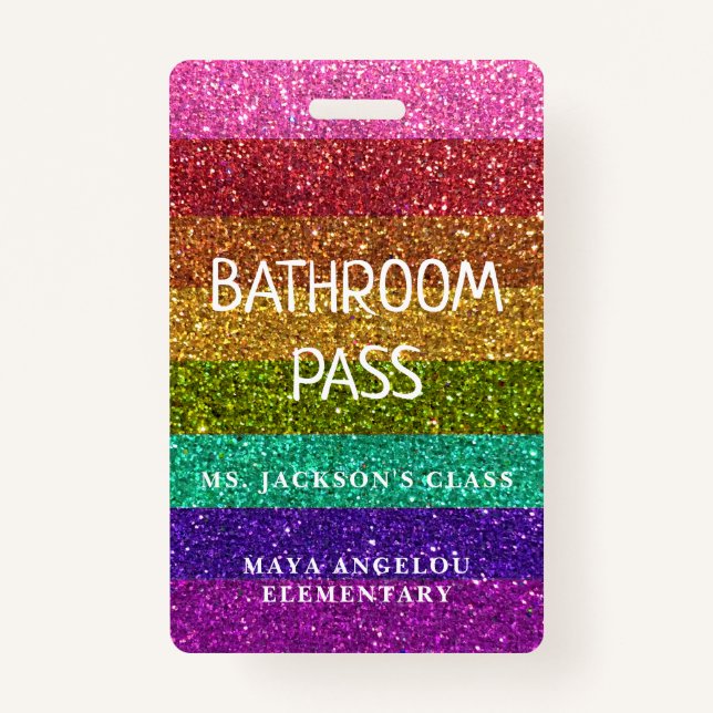 LGBTQIA Glitter Back To School Bathroom Hall Pass Badge (Back)