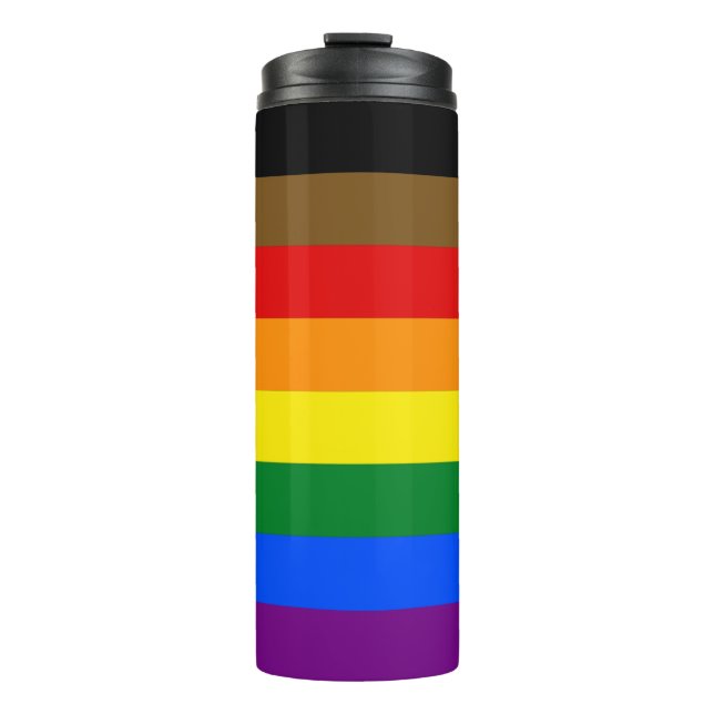 LGBTQIA PRIDE BLACK & BROWN RAINBOW THERMAL TUMBLER (Front)