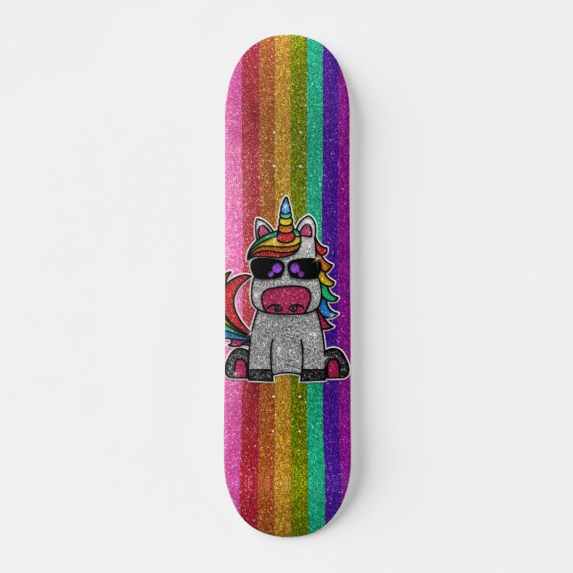 LGBTQIA Pride Flag Glitter Rainbow Unicorn Sk8r Skateboard (Front)
