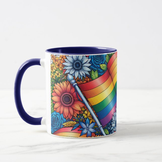 LGBTQIA+ Pride Flags, Rainbows, Flowers Mug (Left)