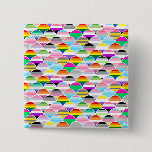 LGBTQIA+ Queer Scalloped Pride Flag Fans 2 Inch Square Button