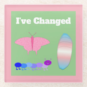 LGBTQIA Transgender Pride Caterpillar to Butterfly Glass Coaster