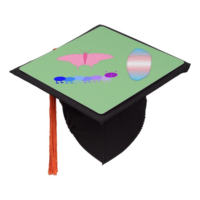 LGBTQIA Transgender Pride Caterpillar to Butterfly Graduation Cap Topper (Angled)