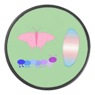 LGBTQIA Transgender Pride Caterpillar to Butterfly Hockey Puck