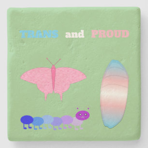 LGBTQIA Transgender Pride Caterpillar to Butterfly Stone Coaster