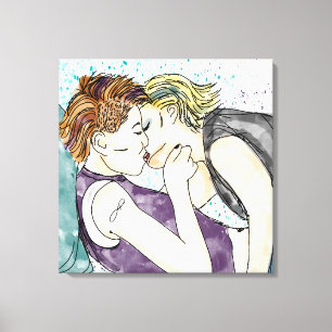 LGBTQIA+ Women Kissing Watercolor Art Canvas Print