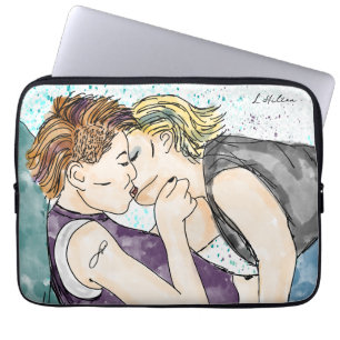 LGBTQIA+ Women Kissing Watercolor Art Laptop Sleeve