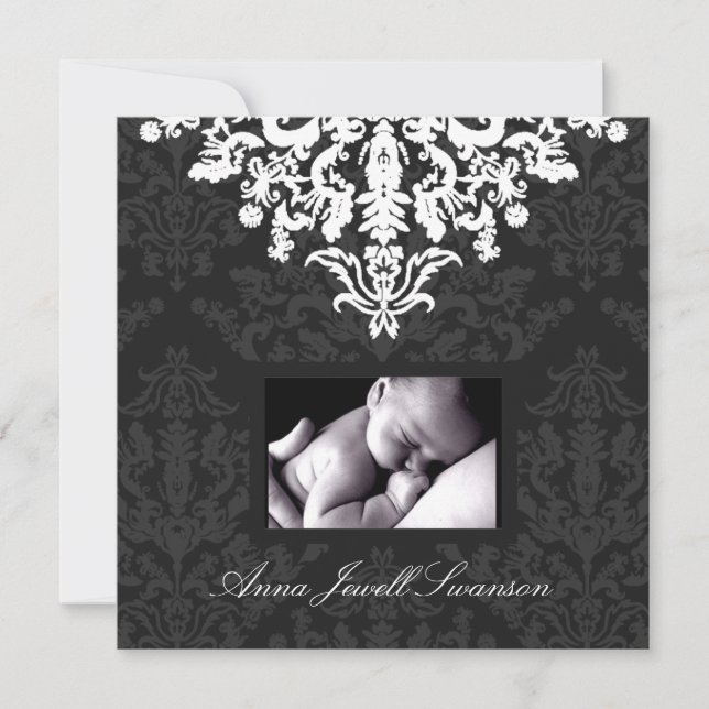 LGC | Charcoal / Posh Baby Announce with Thanks Invitation (Front)