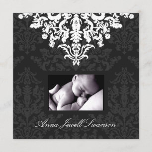 LGC   Charcoal / Posh Baby Announce with Thanks Invitation