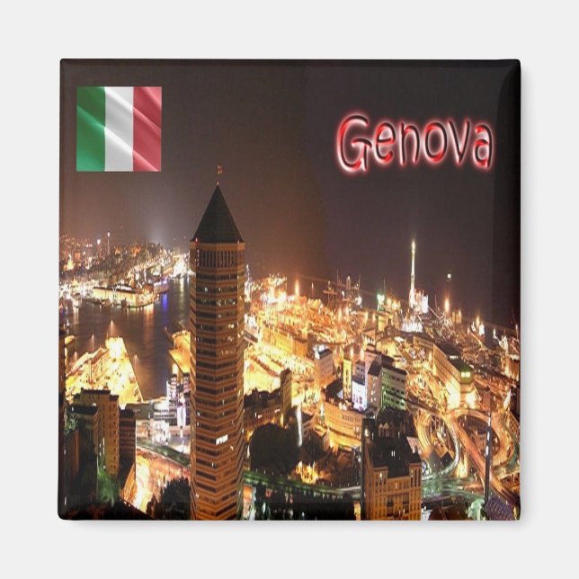 LGR149 GENOA, Port at Night-Time, Italy, Fridge Magnet (Front)