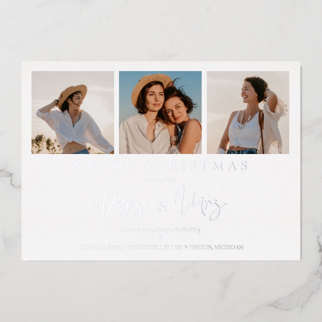 LGTB Lesbian Whimsical MRS & MRS Christmas Wedding Foil Holiday Card (Front)