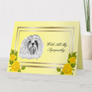 Lhasa Apso and Yellow Roses Pet Loss Card