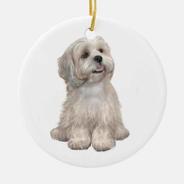 Lhasa Apso (C) - Light gold Ceramic Ornament (Front)