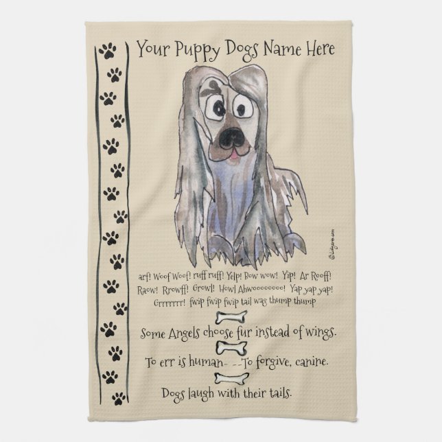 Lhasa Apso Cartoon Dog Quotes Kitchen Towel (Vertical)