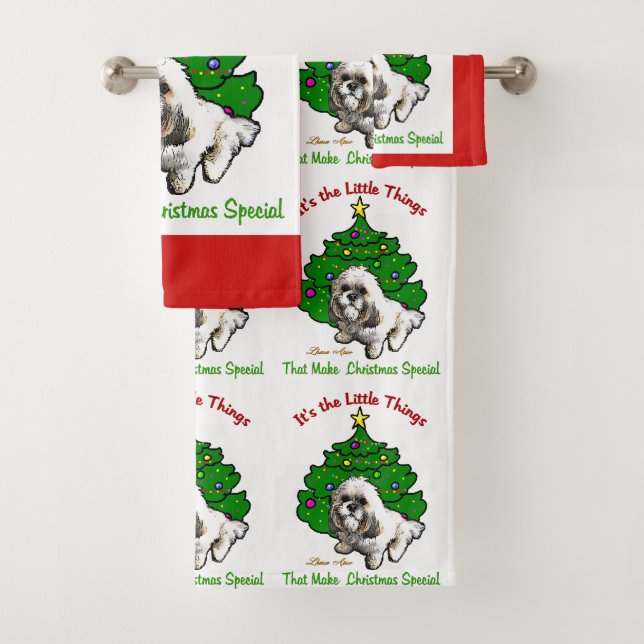Lhasa Apso Christmas Bath Towel Set (Insitu)