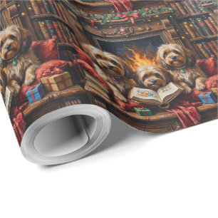 Lhasa Apso Christmas Bookshelf Nook Holiday Wrapping Paper