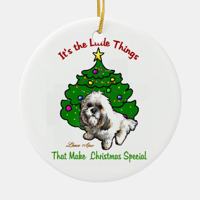 Lhasa Apso Christmas Ceramic Ornament (Front)