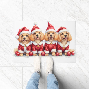 Lhasa Apso Christmas Dress Santa Hat Doormat