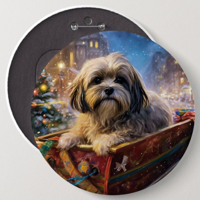 Lhasa Apso Christmas Festive Season  6 Inch Round Button (Front & Back)