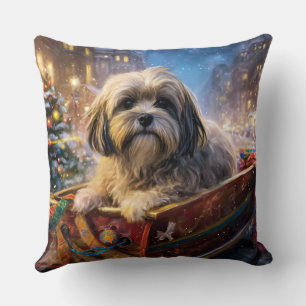 Lhasa Apso Christmas Festive Season  Throw Pillow