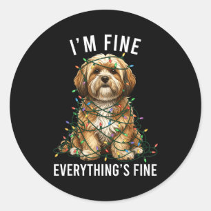Lhasa Apso Christmas I'm Fine Everything Is Fine Classic Round Sticker