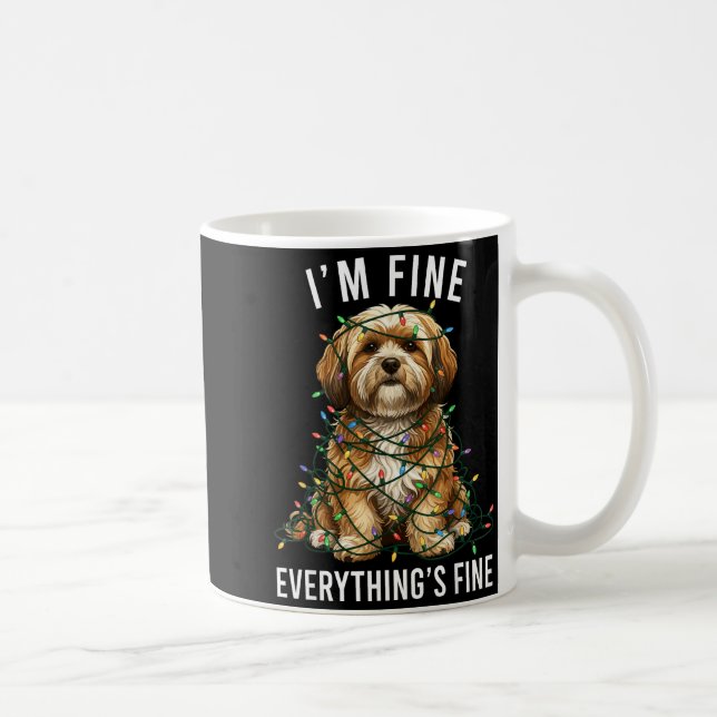Lhasa Apso Christmas I'm Fine Everything Is Fine  Coffee Mug (Right)