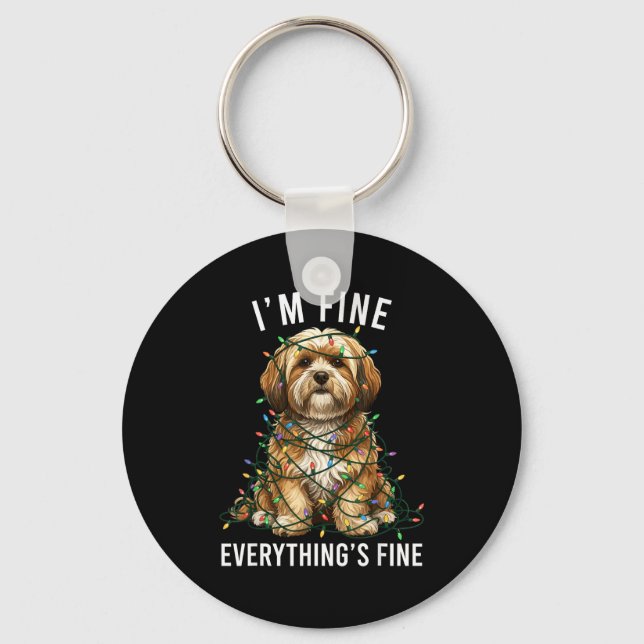 Lhasa Apso Christmas I'm Fine Everything Is Fine  Keychain (Front)