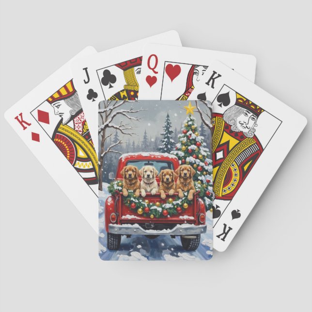 Lhasa Apso Christmas Red Truck Holiday Playing Cards (Back)