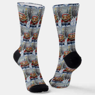 Lhasa Apso Christmas Red Truck Holiday Socks