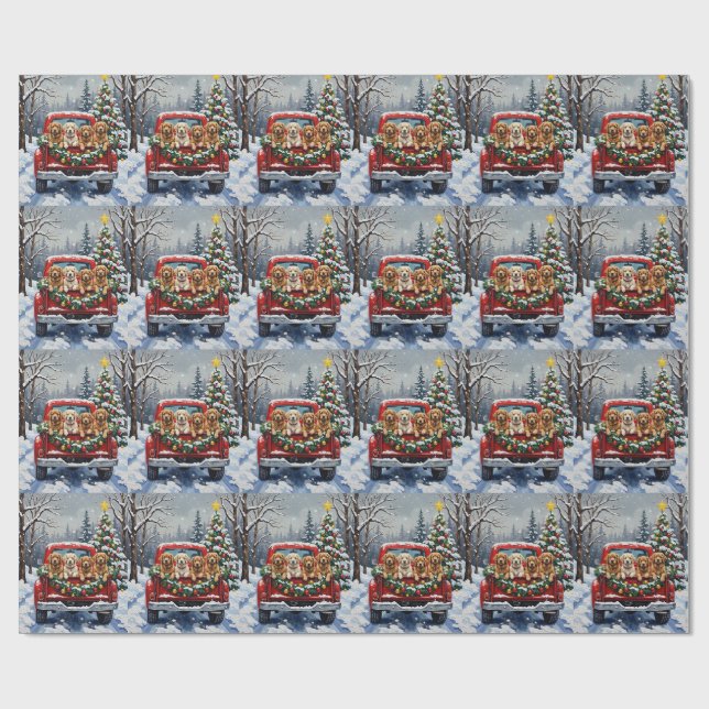 Lhasa Apso Christmas Red Truck Holiday Wrapping Paper (Flat)