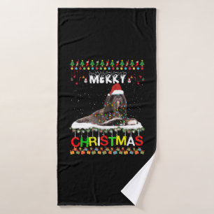 Lhasa Apso Christmas Tree Light Pajama Xmas Dog Bath Towel