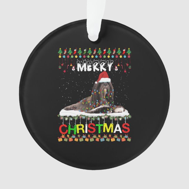 Lhasa Apso Christmas Tree Light Pajama Xmas Dog Ornament (Front)