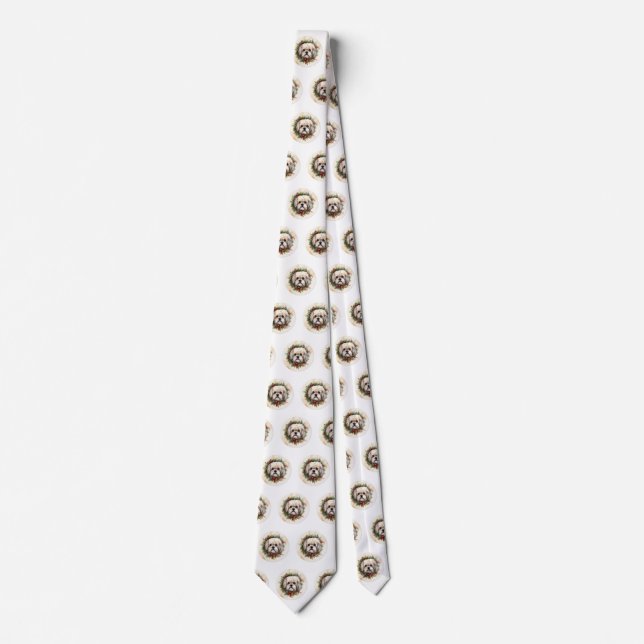 Lhasa Apso Christmas Wreath Festive Pup  Tie (Front)