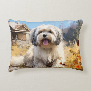 Lhasa Apso Digital Art Portrait Accent Pillow