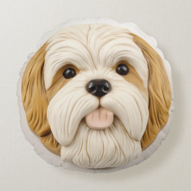Lhasa Apso Dog 3D Inspired Round Pillow (Front)
