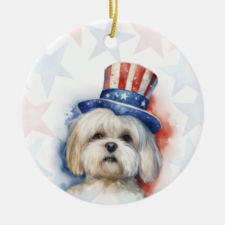 Lhasa Apso Dog, 4th of july Personalized Ceramic Ornament