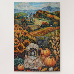Lhasa Apso Dog Autumn Harvest Thanksgiving Jigsaw Puzzle