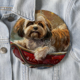 Lhasa Apso Dog Christmas Festive 6 Inch Round Button