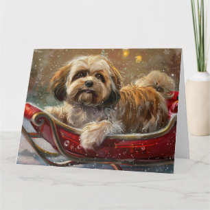 Lhasa Apso Dog Christmas Festive Card
