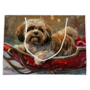 Lhasa Apso Dog Christmas Festive Large Gift Bag